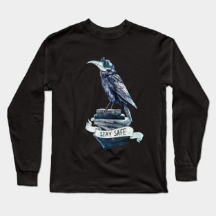 Crow Plague Doctor Say quote stay safe vintage blue style Long Sleeve T-Shirt